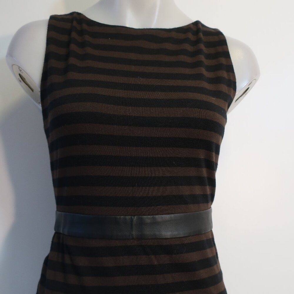 Womens Alice + Olivia Black Brown Striped Stretch Leather Waistband Mini Dress 6 - Picture 5 of 11